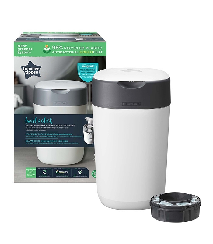 Tommee Tippee Contenedor para pañales Twist & Click Advanced con 7  cassettes Greenfilm antibacteriano blanco 